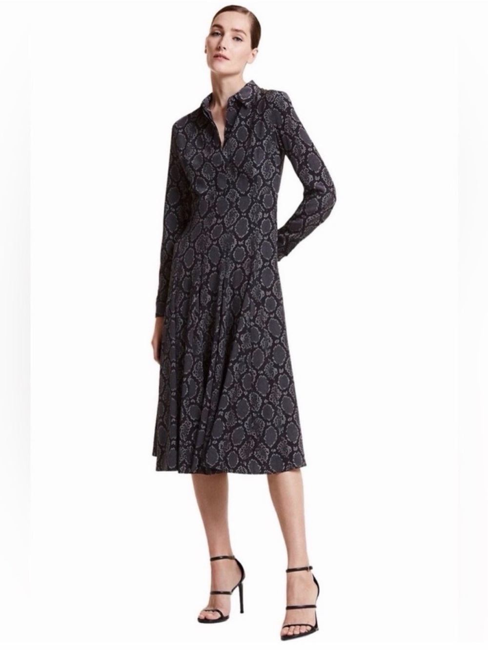 Michael Kors Collection 100% Silk Graphite Snake Print Long-Sleeve
Shirt Dress